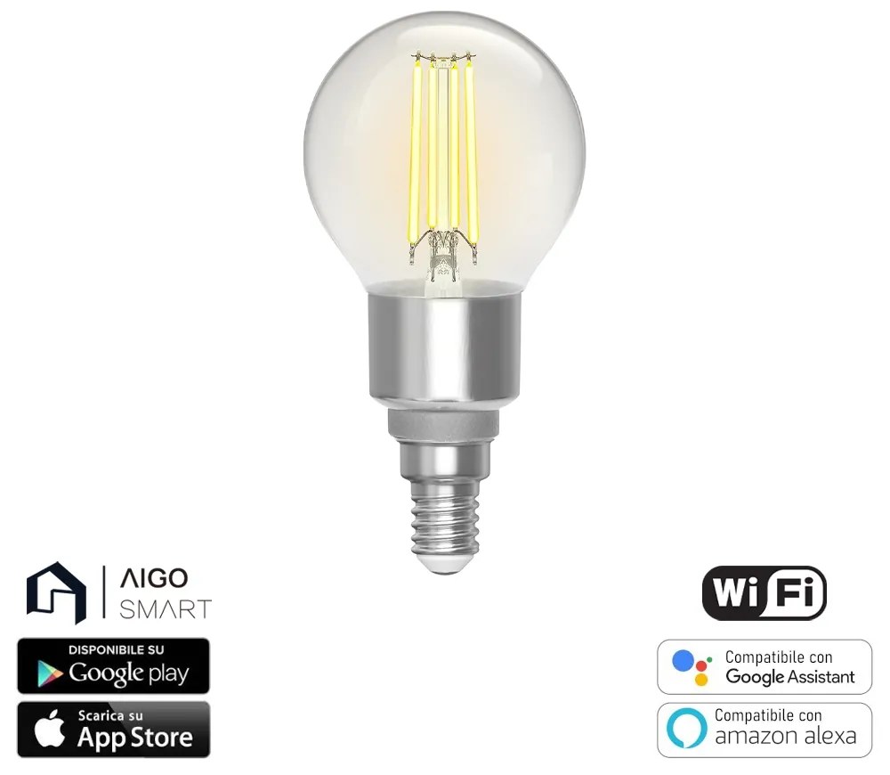 Lampadina Led a Filamento Smart G45 E14 4,5W WiFi CCT luce regolabile e dimmerabile Aigostar