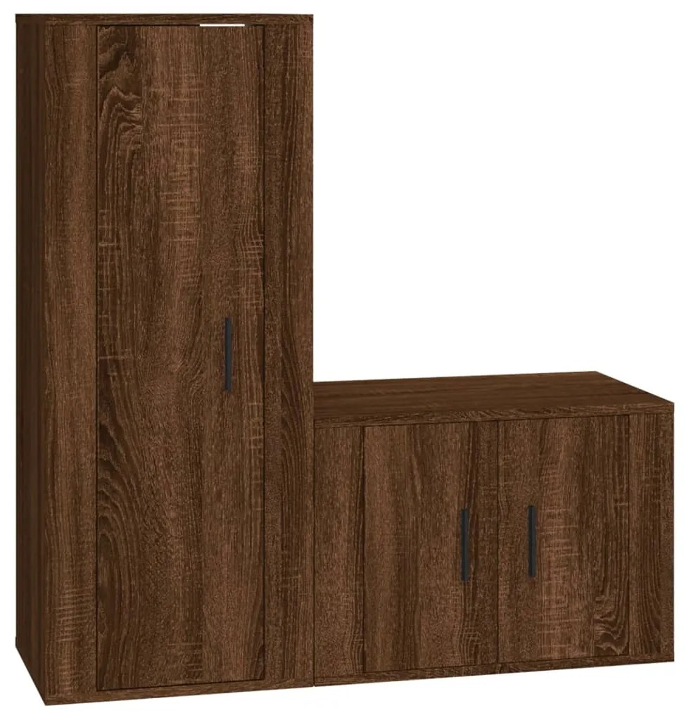 Set mobili porta tv 2 pz rovere marrone in legno multistrato