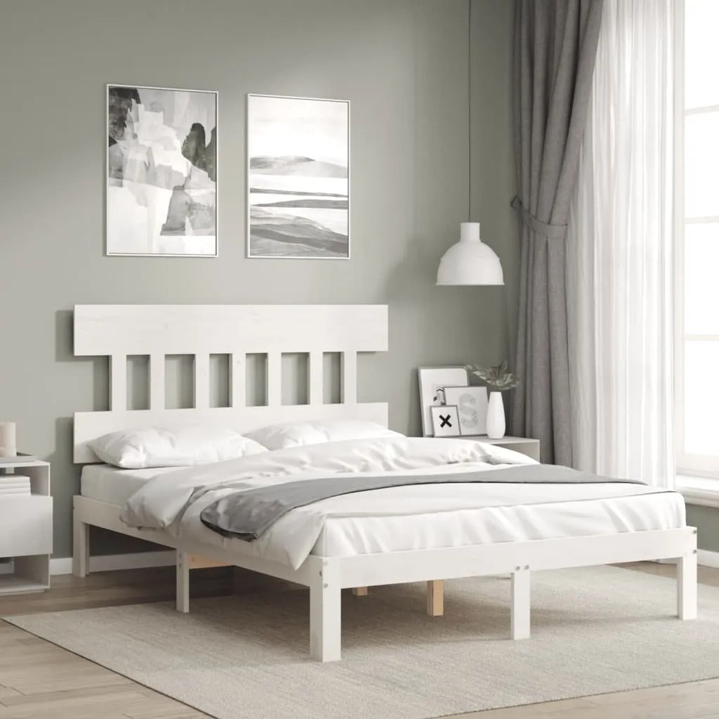 Letto Senza Materasso Bianco 140x190 Cm Legno Massello Di Pino /