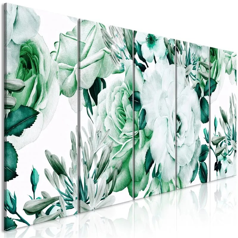 Quadro Rose Composition (5 Parts) Narrow Green  Colore Bianco, Dimensioni e Misure 200x80