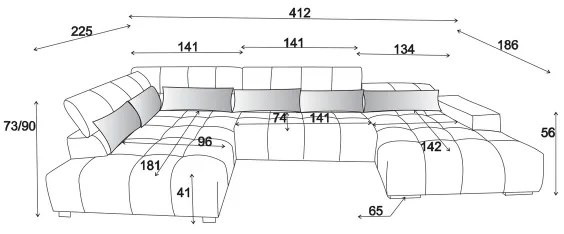 Divano angolare a U TROPEA sinistro con poggiatesta, marrone