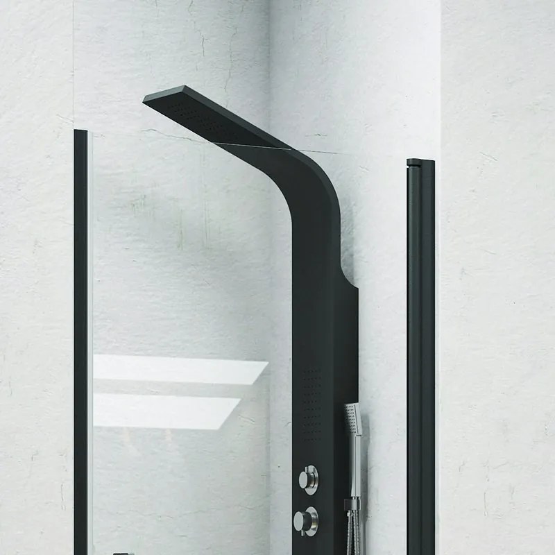 Porta doccia 90cm con telaio nero opaco vetro trasparente NICO-C3000 - KAMALU