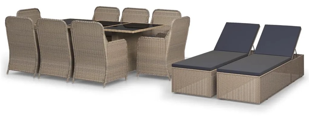 Set da pranzo da giardino 11 pz in polyrattan marrone