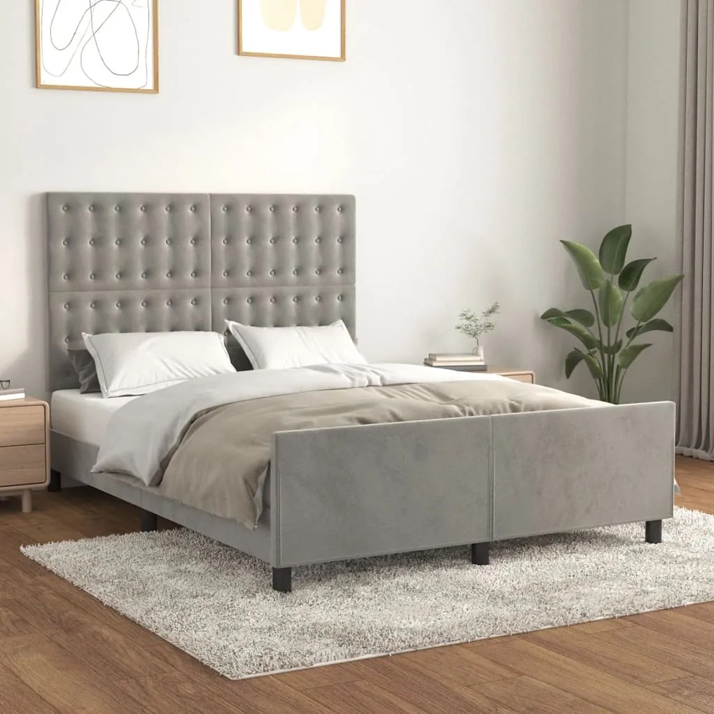 Giroletto Senza Materasso Grigio Chiaro 140x200 Cm Velluto /