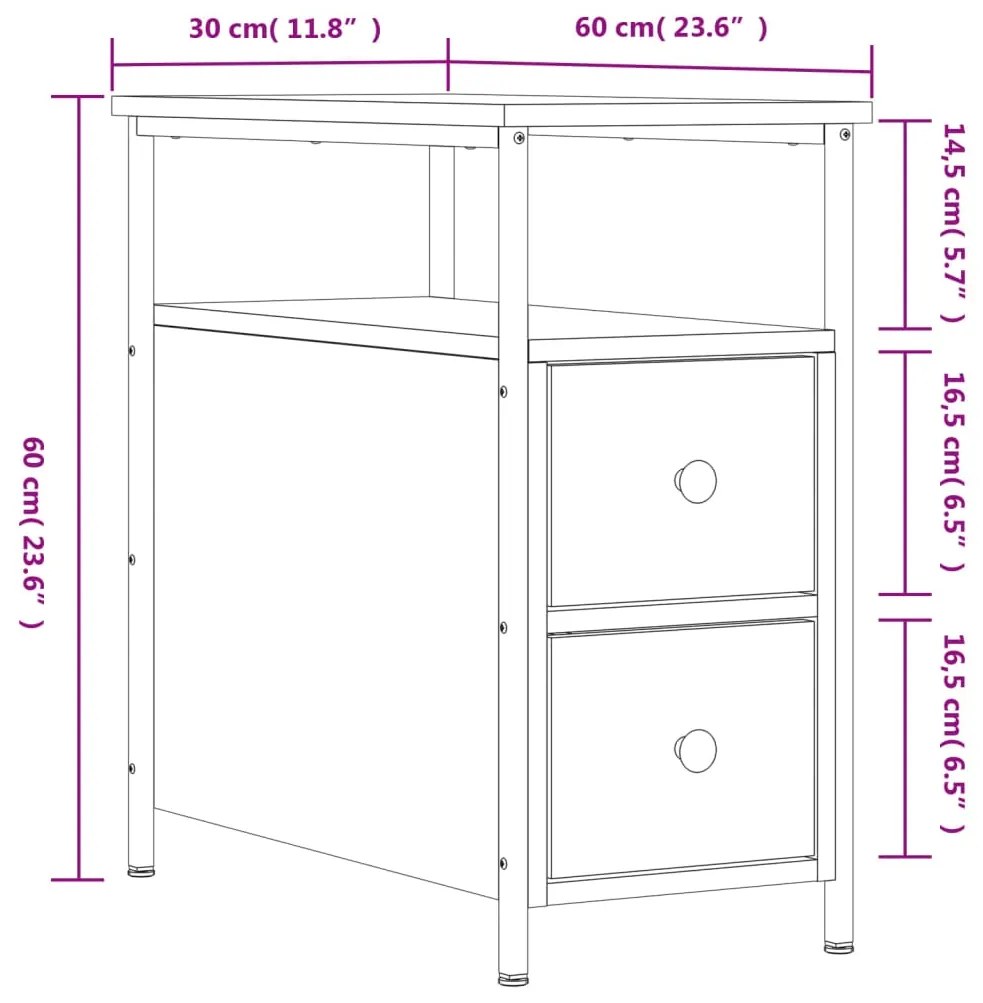 Comodino Rovere Fumo 30x60x60 cm Legno Multistrato