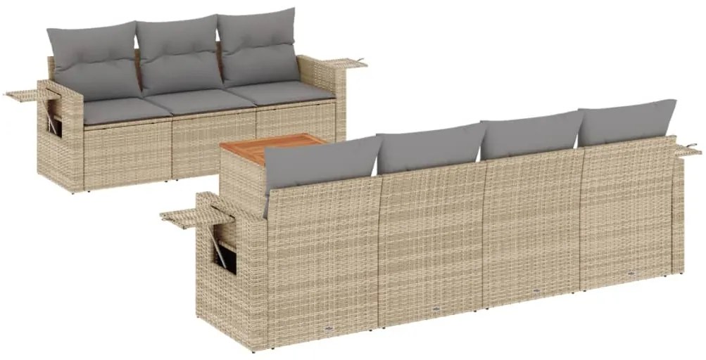 Set divano da giardino 8 pz con cuscini beige misto polyrattan