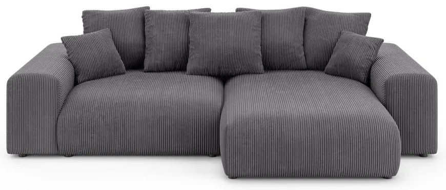 Divano angolare grigio allungabile/con contenitore (con composizione variabile) con rivestimento in velluto a coste Luma – Ropez