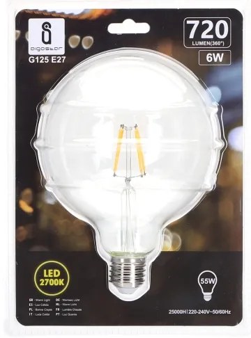 Lampadina LED FILAMENT G125 E27/6W/230V 2700K - Aigostar