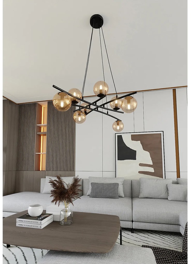 Lampadario Moderno Cadmo Acciaio Nero 8 Luci E14 Ip20
