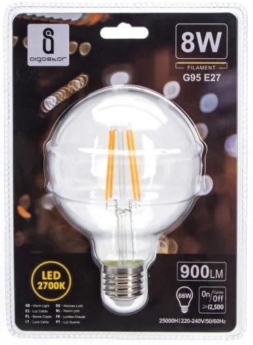 Lampadina LED G95 E27/8W/230V 2700K - Aigostar