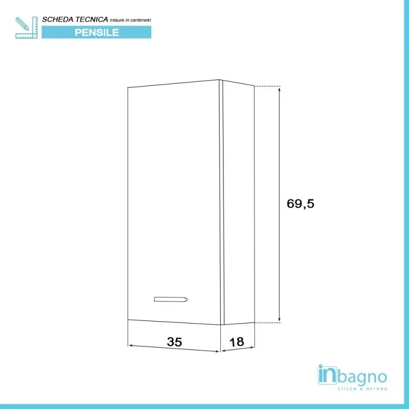 Pensile bagno sospeso 35 cm bianco con ripiano regolabile Desya