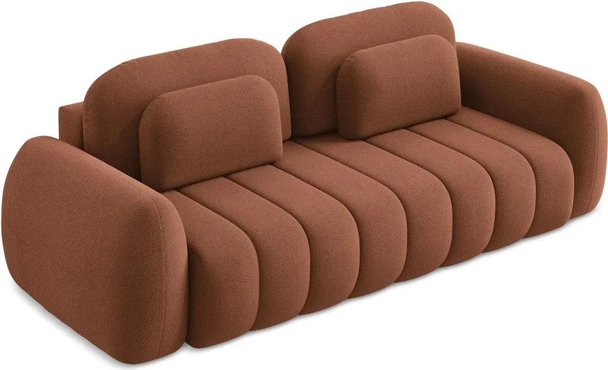 Divano color terracotta allungabile/con contenitore con rivestimento in bouclé 266 cm Pele – Makamii