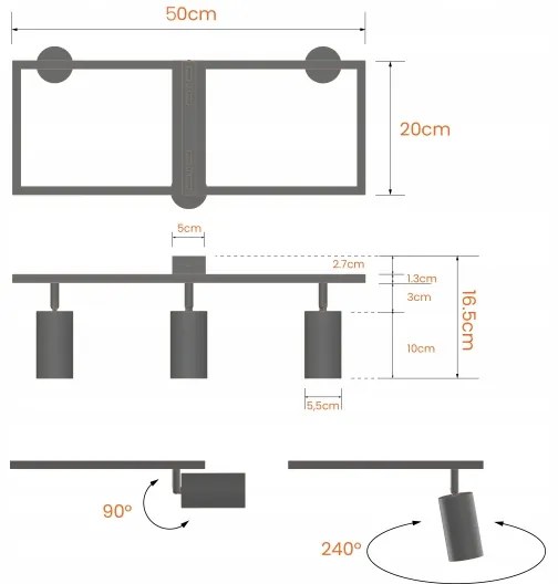 Faretto da soffitto 3xGU10/30W/230V bianco