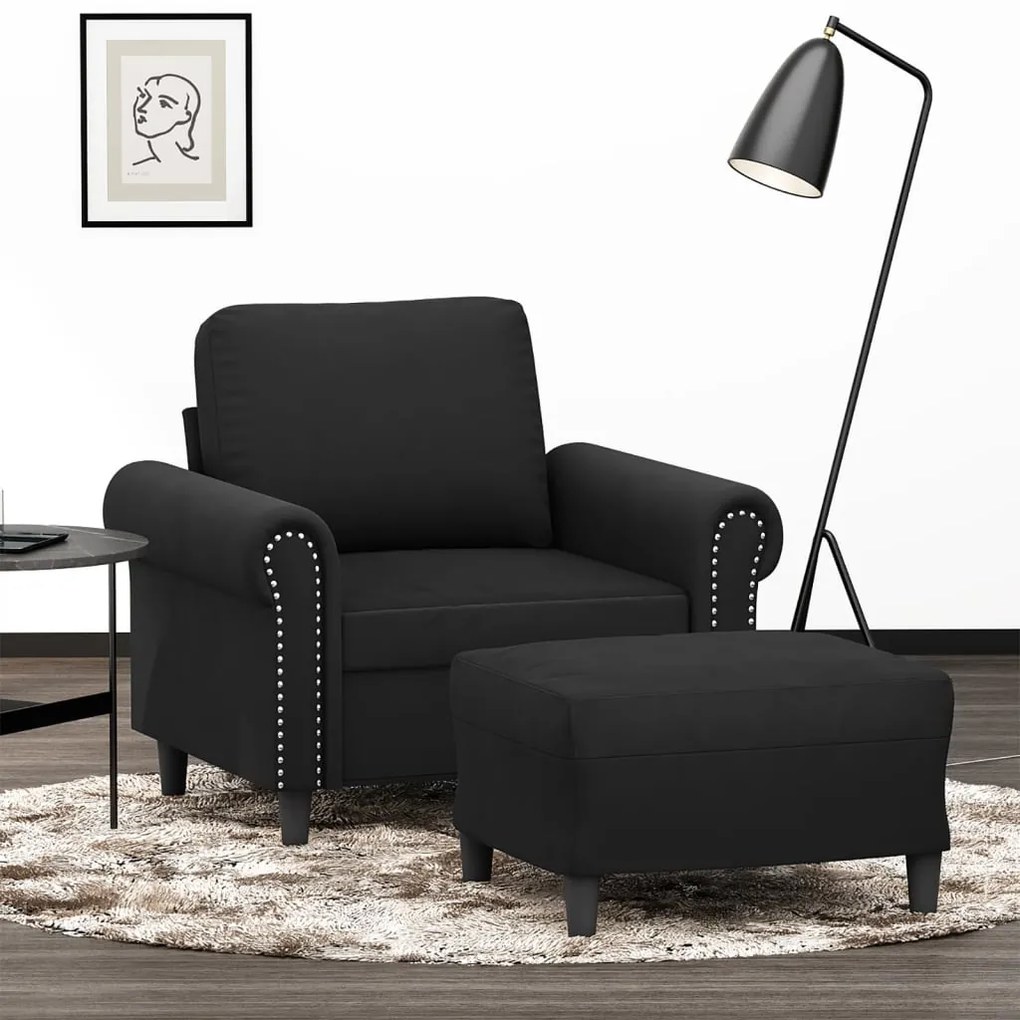 Poltrona Con Poggiapiedi Nero 60 Cm İn Velluto /