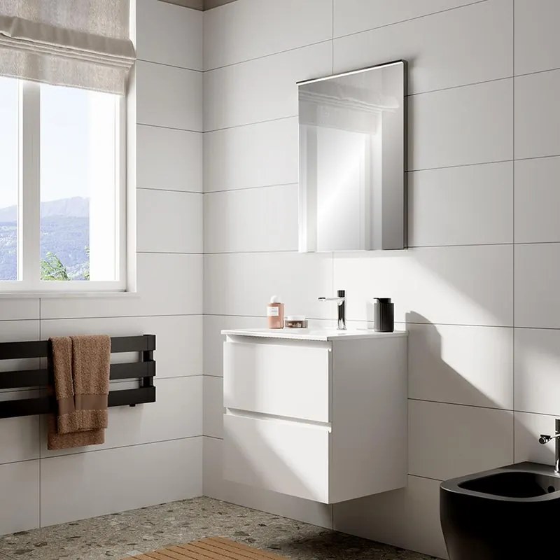Mobile bagno con lavabo STEP L60 x H60 x P46 cm bianco opaco in mdf 2 cassetti per vasca centrale