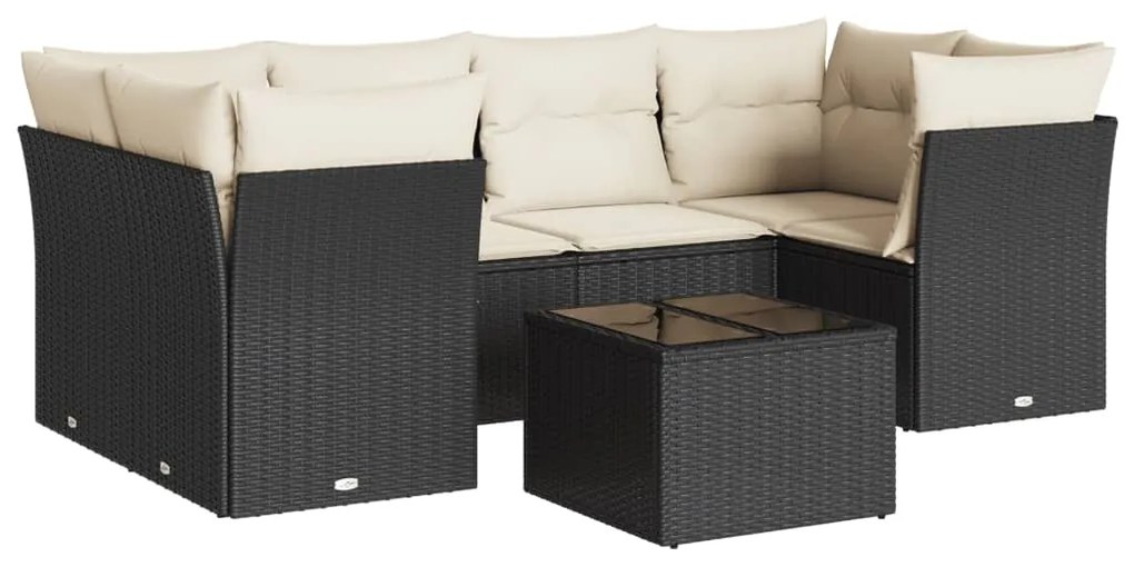 Set divani da giardino con cuscini 7pz nero polyrattan