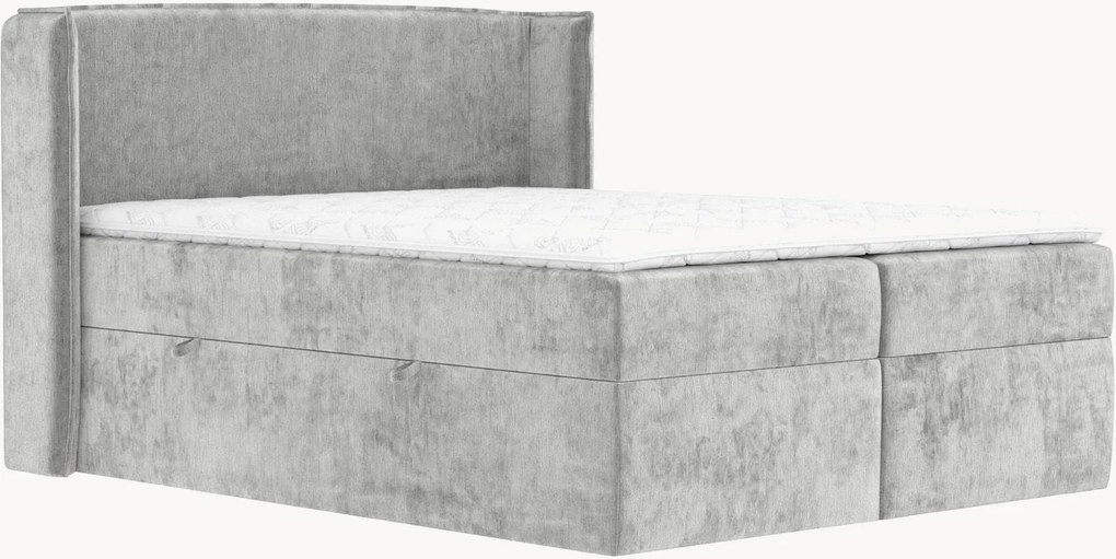 Letto boxspring in ciniglia fatto a mano con contenitore Skyline, H3