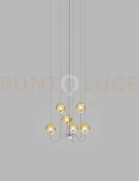 Puppet sospensione 6p ambra trasparente cromo lucido 6 luci attacco g9