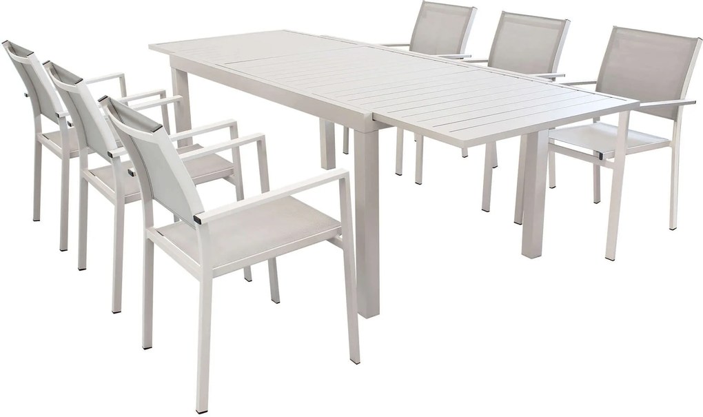 DEXTER - set tavolo in alluminio cm 160/240 x 90 x 75 h con 6 poltrone Venus