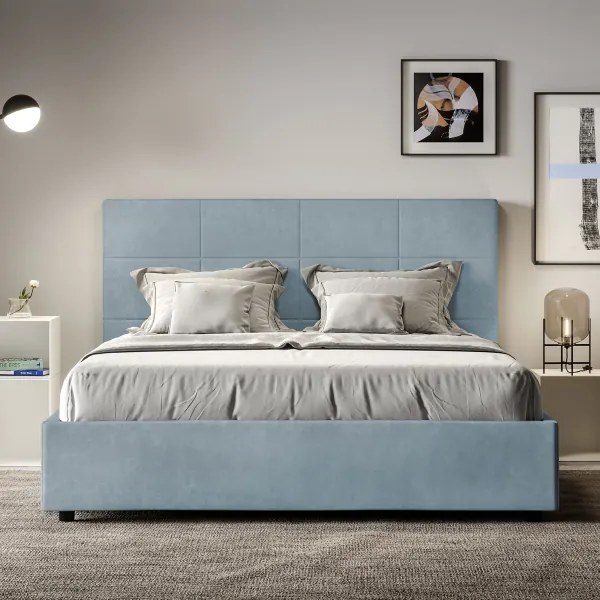 Letto matrimoniale e rete 160x190 in microfibra azzurro Mika