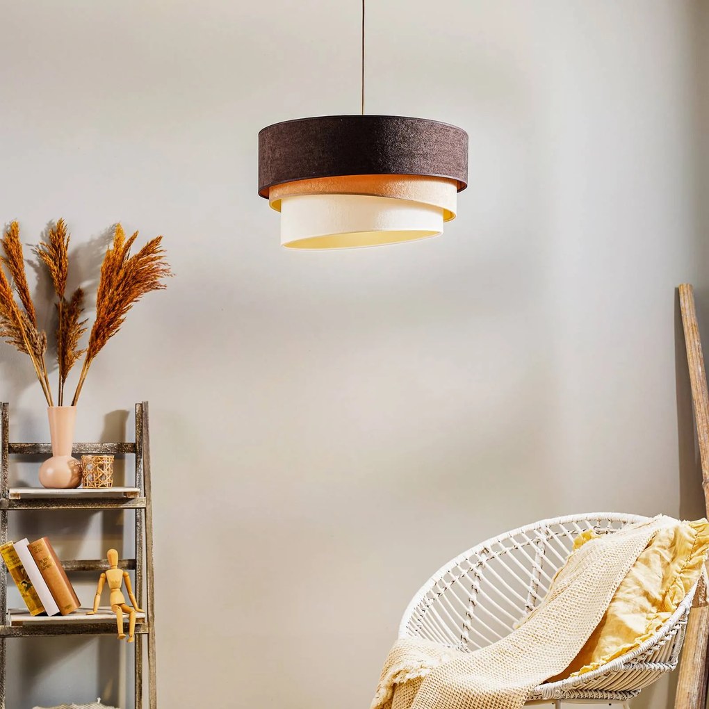 Duolla Lampada a sospensione Devon, marrone/beige/ecru/oro Ø45cm