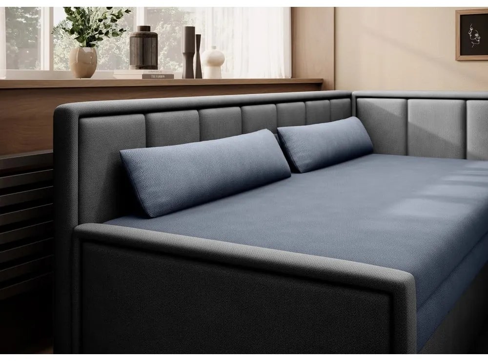 Divano blu/grigio allungabile/con contenitore e rivestimento in ciniglia 214 cm Fulgeo – ELTAP