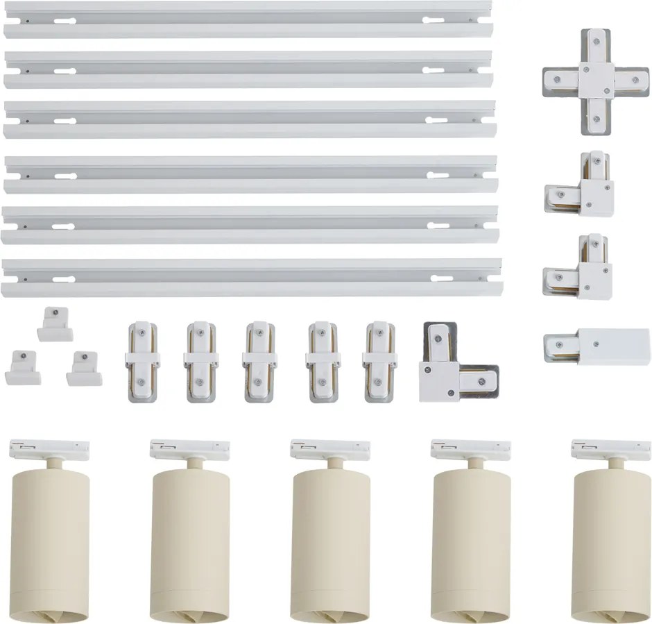 Sistema di illuminazione a binario moderno con 5 faretti bianco e beige 1-Fase GU10 70mm - Iconic Jeana Luxe