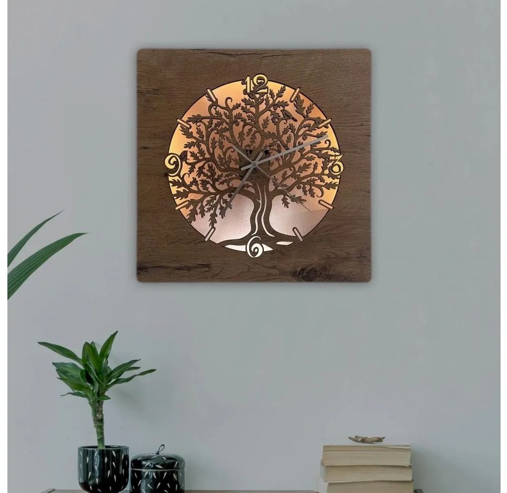 Li-Go 5652/DUB2 - Orologio LED dimmerabile LED/10W/5V 20000 mAh 42x42 cm rovere+ telecomando