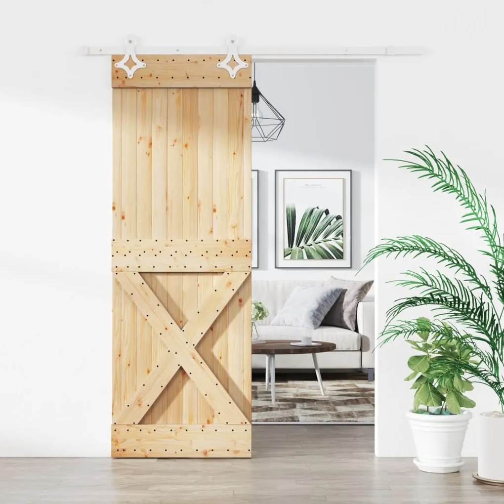 Porta Scorrevole Con Set Hardware 85x210 Cm Legno Massello Pino /