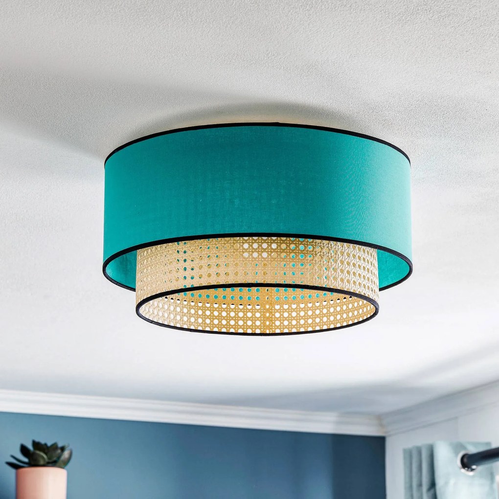 Plafoniera soffitto Boho Duolla, dimmerabile, Legno chiaro, Soggiorno / Sala da pranzo, Tessuto / Stoffa / Seta, Campagna / Rustiche, Plafoniera