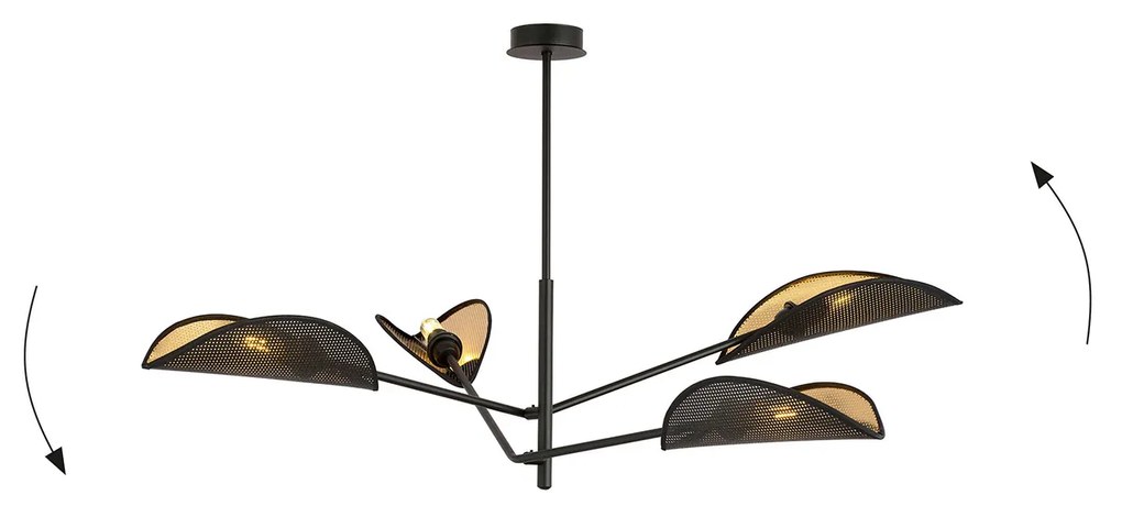 Lampadario 4 Luci Eridano In Acciao Nero E Oro Con Bracci Mobili