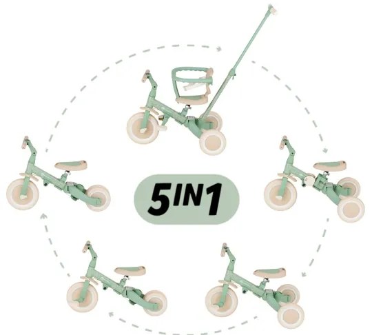 PETITE&MARS - Triciclo 5 in 1 per bambini TURBO LIMITED Verde Twist