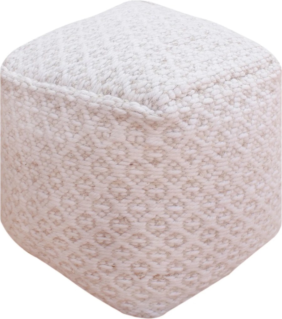 TRAVIS - pouf in lana avorio con decoro 40 x 40