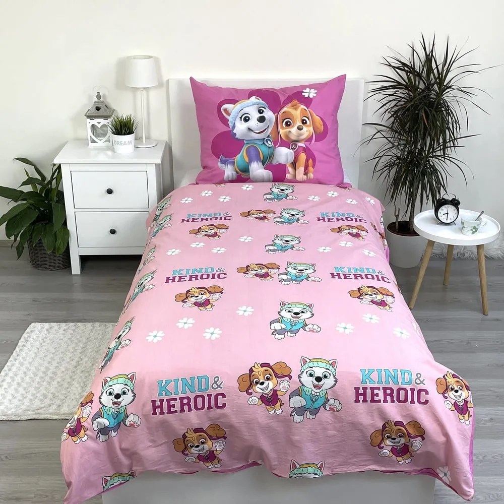 Set copripiumino e federa da bambini rosa in cotone per letto singolo 140x200 cm Paw Patrol "Heroic" – Jerry Fabrics