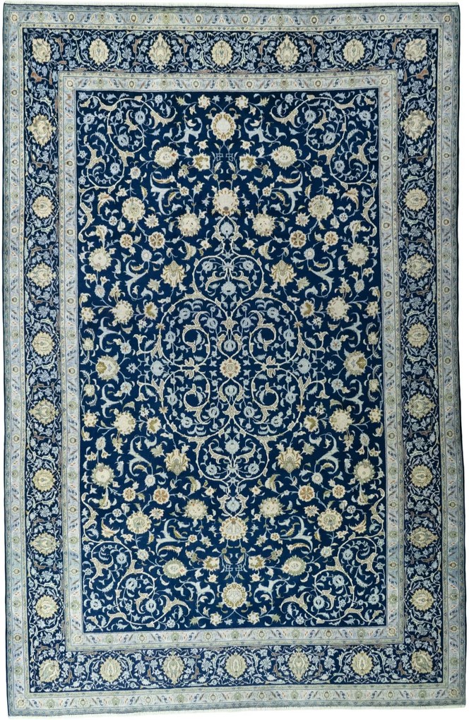 Kashan Tappeto 470x310 Blu (Iran) Annodato A Mano