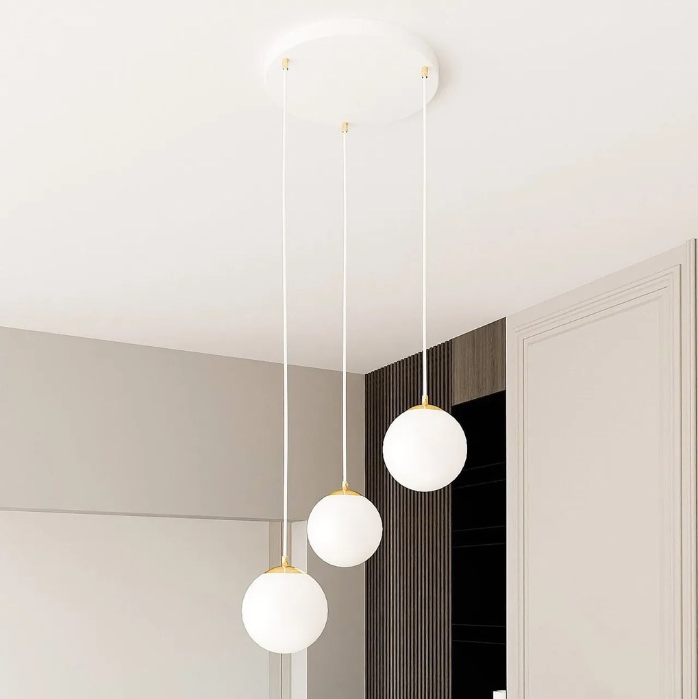 Lampadario a sospensione in Acciaio ROYAL 3 Nero/Bianco e Oro 3xE14