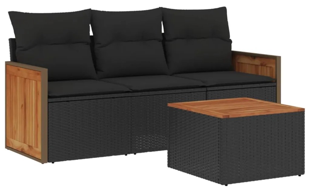 Set divani da giardino 4 pz con cuscini nero in polyrattan