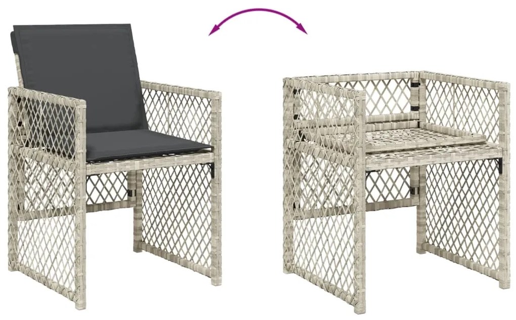 Set pranzo giardino 11pz con cuscini grigio chiaro polyrattan