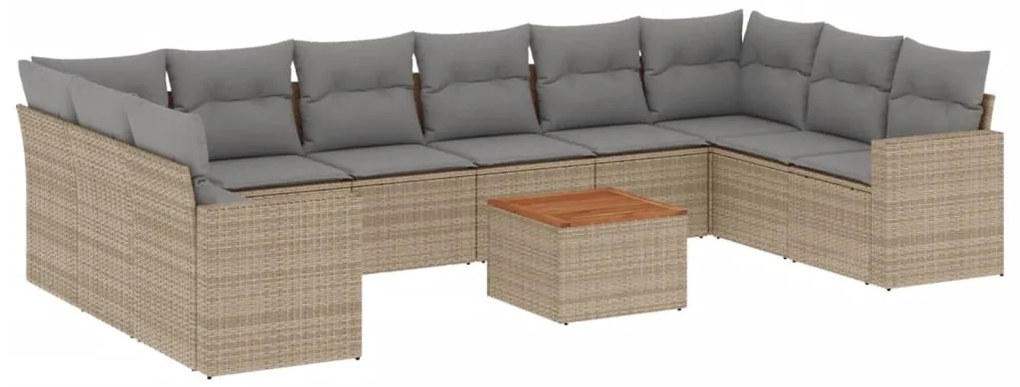 Set Divano da Giardino 11 pz con Cuscini Beige Misto Polyrattan