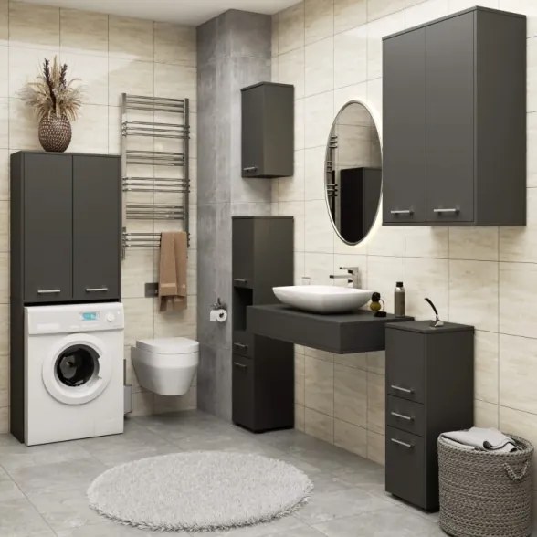 Mobile Coprilavatrice Lavanderia 2 Ante A Colonna 64x30x180 Diana Grafite