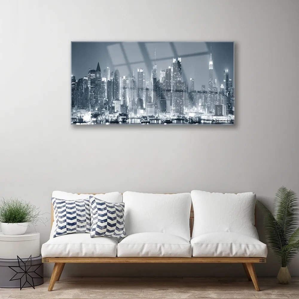 Quadro su vetro acrilico Case di città 100x50 cm