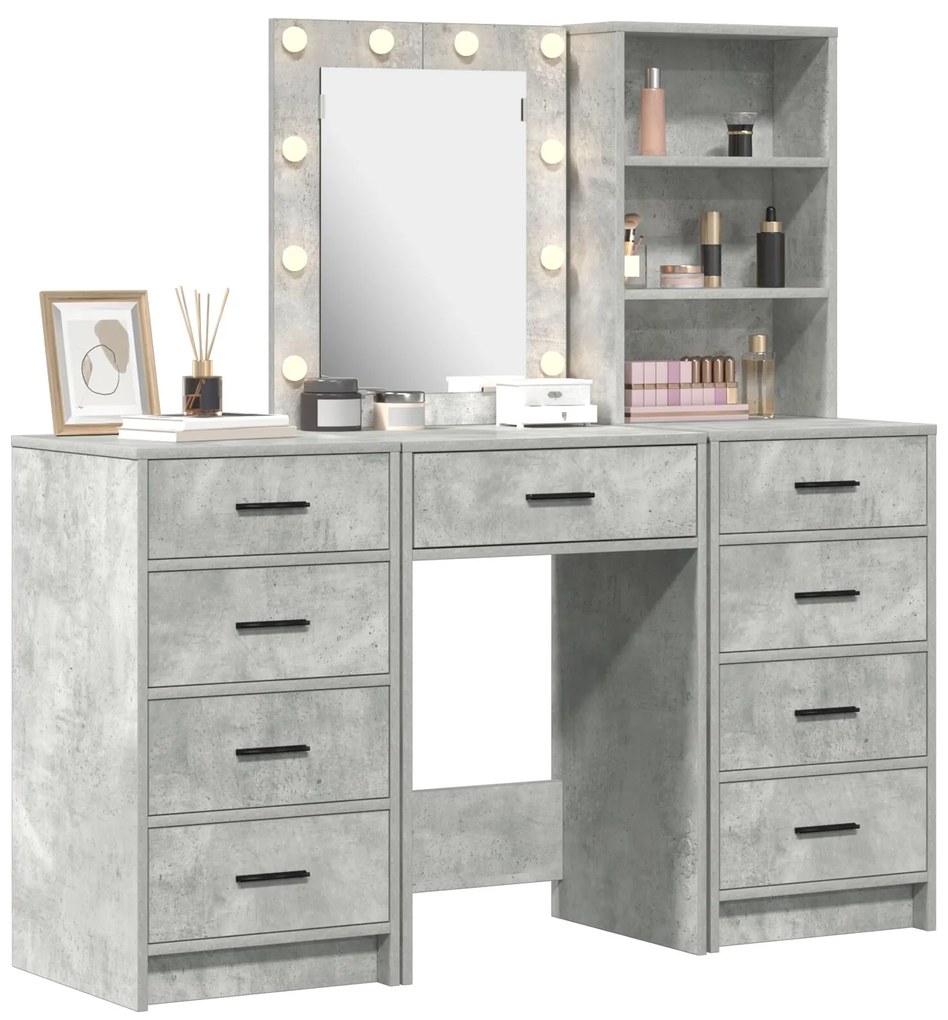 Set da toeletta in 3 pezzi con led - grigio cemento legno ingegnerizzato