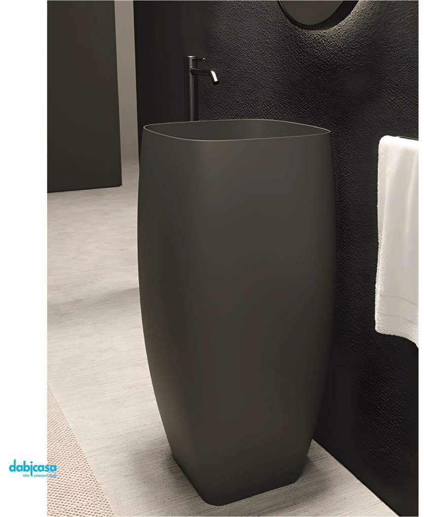 Alice Ceramica " Nur" Lavabo Freestanding Da 47,5 Cm Con Scarico a Pavimento Finitura Nero Opaco