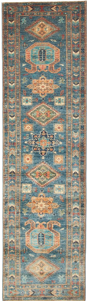 Kazak Tappeto orientale 90x300 Blu (Pakistan) Annodato A Mano