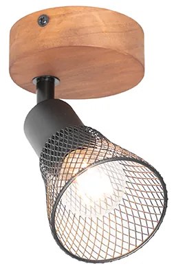 Faretto industriale nero con legno - Kristina