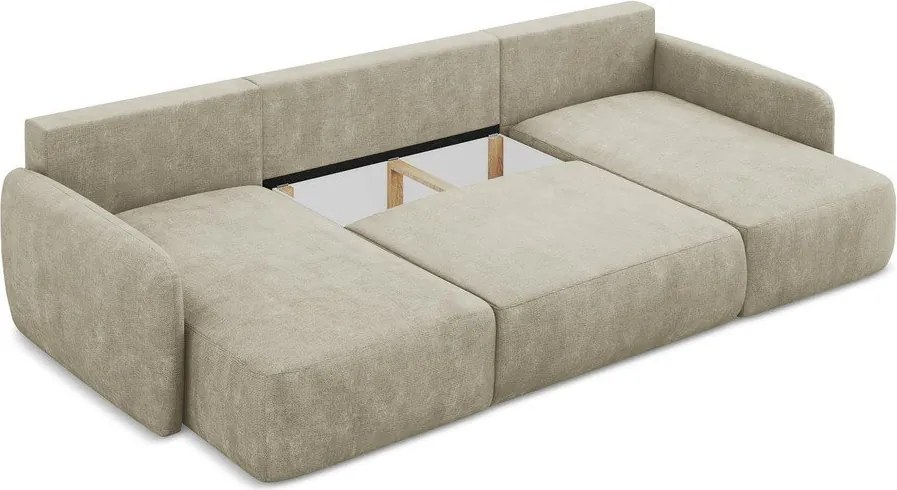 Divano angolare beige allungabile/con contenitore (a U) con rivestimento in ciniglia Lilo – Makamii