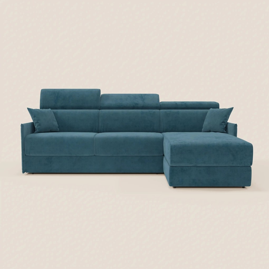 Miryam divano letto angolare compatto - poggiatesta reclinabili e penisola contenitore in tessuto smacchiabile T31