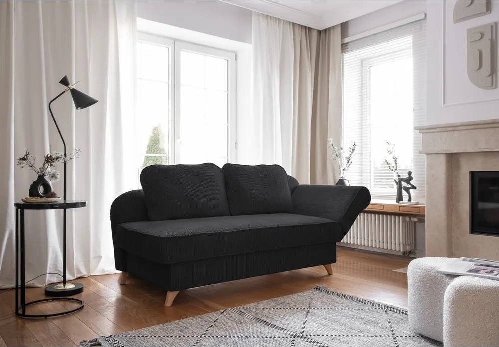 Chaise longue color antracite (con penisola a destra) con rivestimento in velluto a coste Chic Charlotte – Miuform