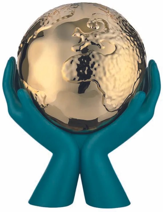 Bongelli preziosi statua moderna scultura mani mondo collezione Globe cm 9 x 10 OTTANIO ORO