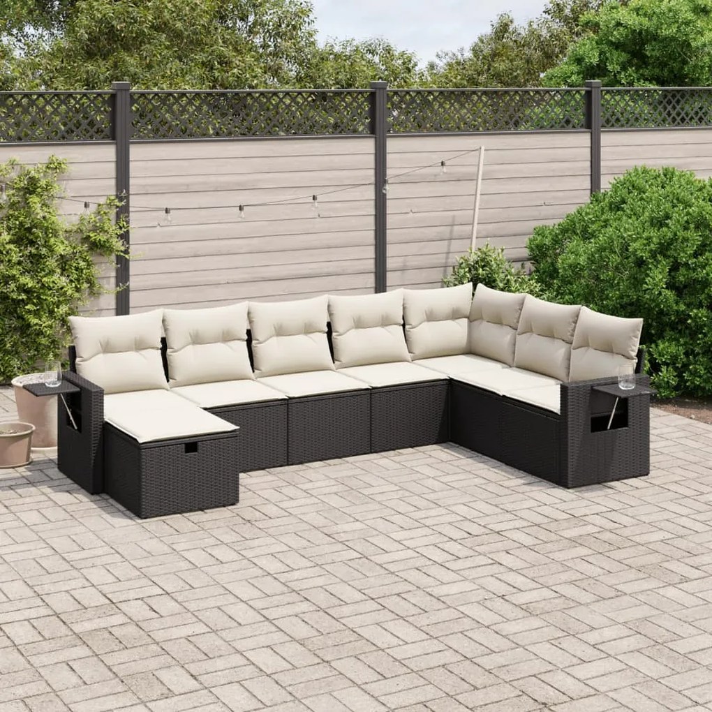 Set divani da giardino con cuscini 8 pz nero in polyrattan